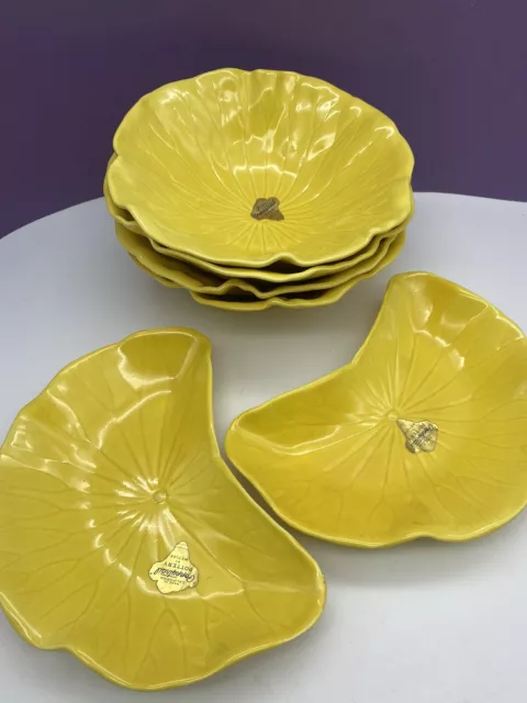 6 Metlox Lotus by Poppytrail Sunny Yellow Plates (4 Cereal/Soup Bowls 2 Half Sid