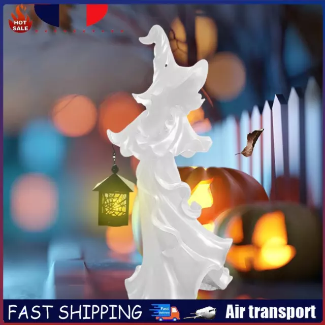 Halloween Witch Ghost Ornament Resin Witch Statue Ghost Sculpture (White) FR