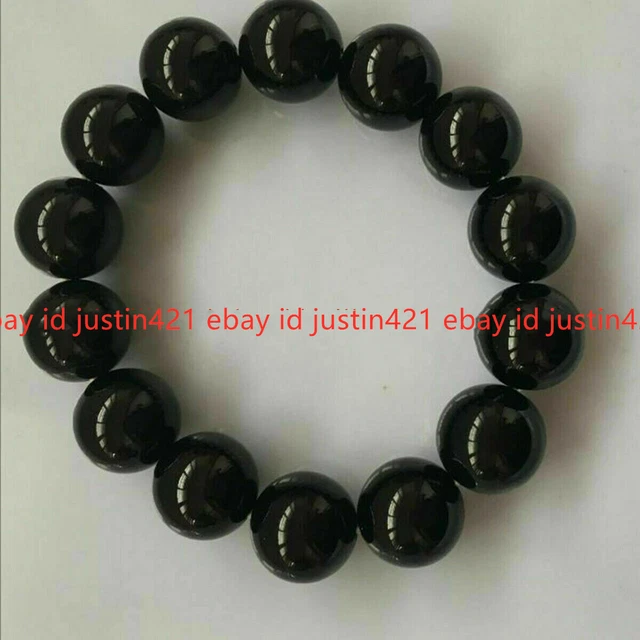 18mm 20mm Natural Black Agate Onyx Gemstone Round Beads Elastic Bracelets 7.5''