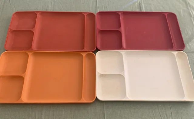 4 Vintage Tupperware Divided Food Trays 4   Colors 1535 TV Dinner Lunch