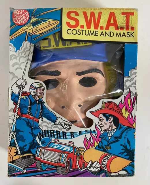 Vintage Ben Cooper SWAT Police Child Costume & Mask in Original Box 70s USA