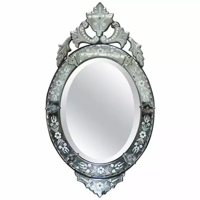 Circa 1890 Venetian Etched Glass Frame, Wrought Iron Outer Casing French Mirror