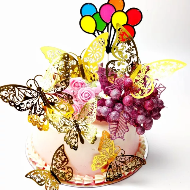 12 Pcs 3 Sizes 3D Butterfly Party Wedding Cake Decoration Wall Decoration UK