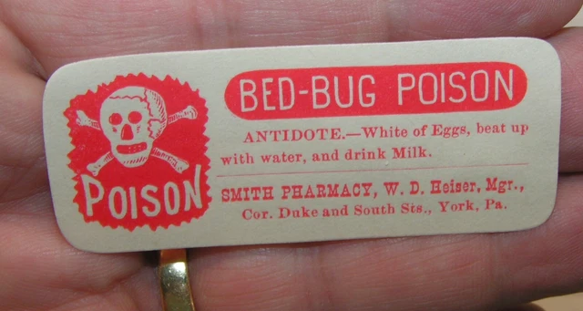 1930's Vintage Pharmacy Poison Bed-Bug Poison label xf