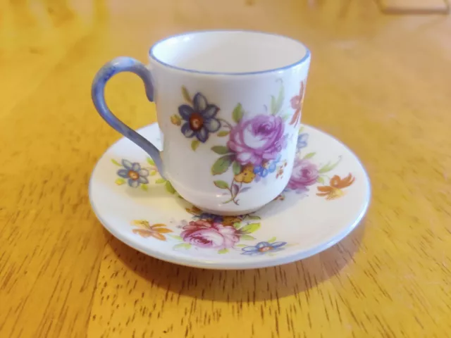 Vintage Shelley Miniature Tea Cup and Saucer Flowers Pink Rose