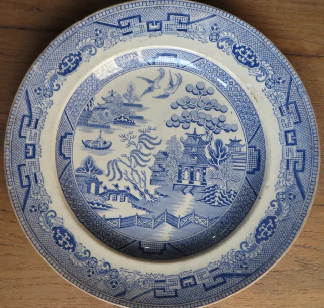 Antique CeramicWillow Plate BLUE TRANSFER PRINT MARKED FLYING BIRDS CHINESE ARCH