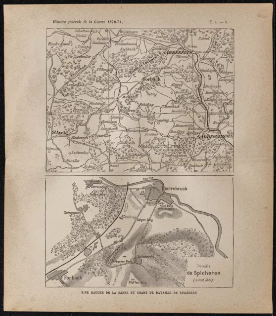 1898ca - Bataille de Forbach-Spicheren - Carte de la guerre 1870 - Alsace