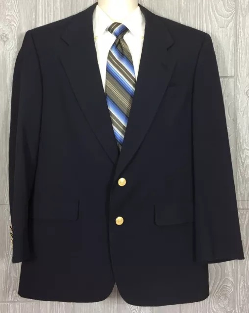 Hart Schaffner Marx Mens Navy Micron 2000 Wool Blazer w/ Gold Buttons 40R (t8)