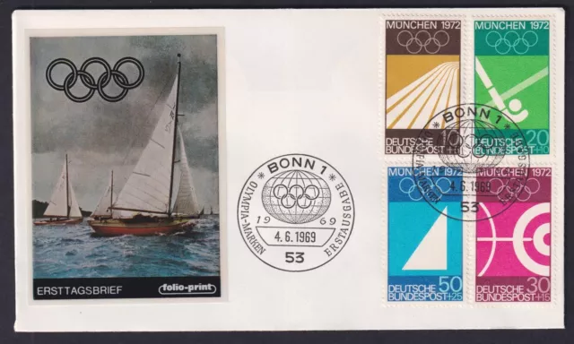 Bund FDC mit 587-590 Olympische Sommerspiele 1972 mit ESST München 4.6.1969