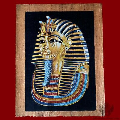 Lavish Egyptian Papyrus Painting of Pharaoh Tutankhamun Bust Unique Egyptian Art