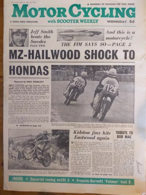 Motor Cycling Newspaper Isle of Man IOM TT MGP 22 August 1962