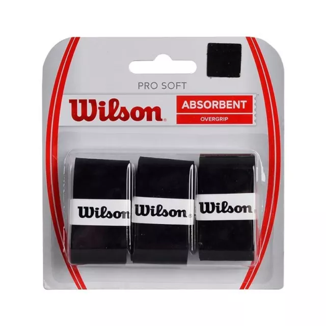 Wilson Pro Soft Absorbent Tennis Racket Over Grip 3 Wraps Black - AU stock