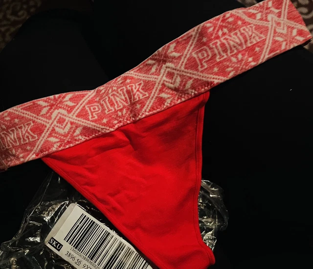 PINK Victoria's Secret Thong Panty Sz L Logo Waist NWT Neon Red