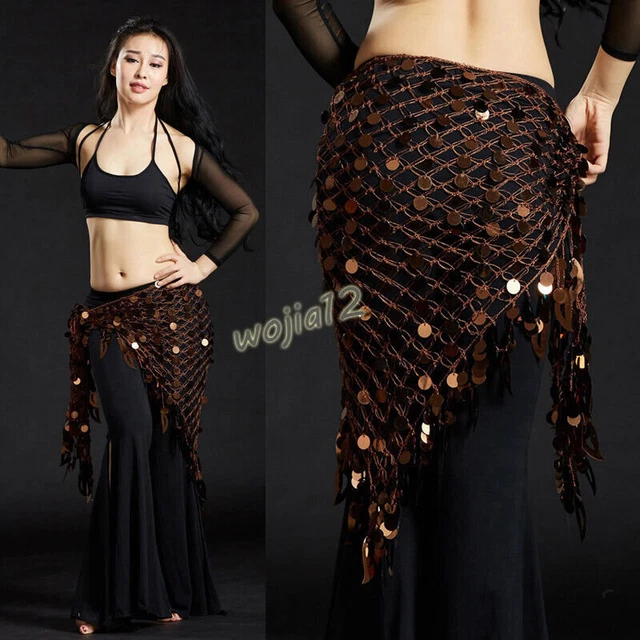 Women's Belly Dance Costume Hip Skirt Scarf Wrap Waist Belt Bling Sequin Tassel