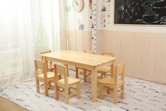 120x60cm Wooden Timber Kids Table & 2 4 6 Wooden Chairs Set Study Desk Pinewood