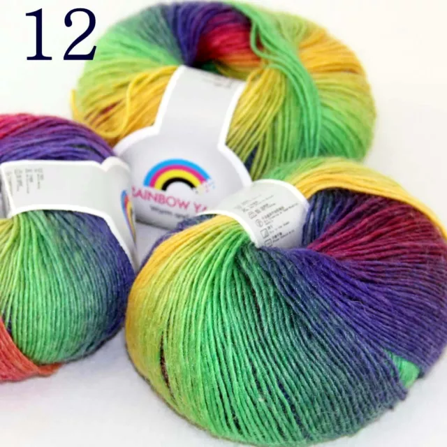 Sale 1ballsX50gr Colorful Rainbow Rug Shawl Cashmere Wool Hand Crochet Yarn  12