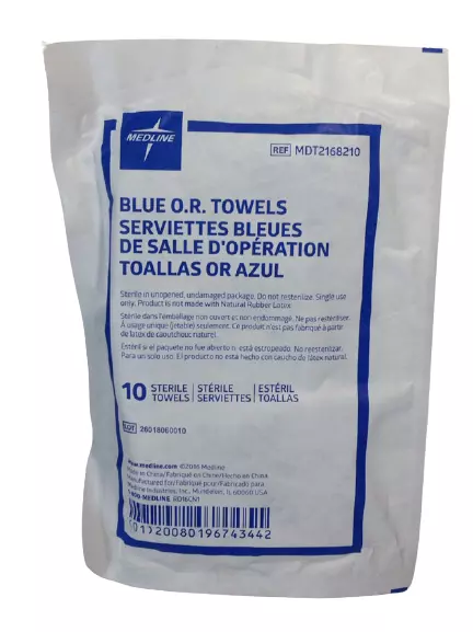 Medline MDT2168210 Deluxe Sterile Disposable Surgical Towels Blue - 10/Pack