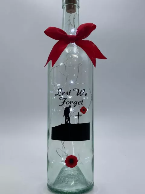 Botella de vino personalizada para recordar el día de la amapola para que no olvidemos iluminación LED,