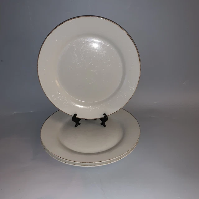 3 Thomson Pottery SONOMA WHITE Stoneware Dinner Plates Off White Brown 10 1/2"