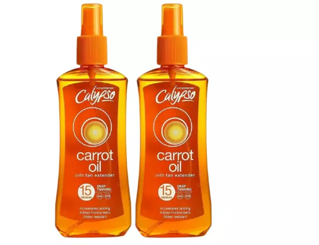 2 x aceite de zanahoria Calypso con extensor bronceado FPS 15 mediano 200 ml bronceado profundo sol