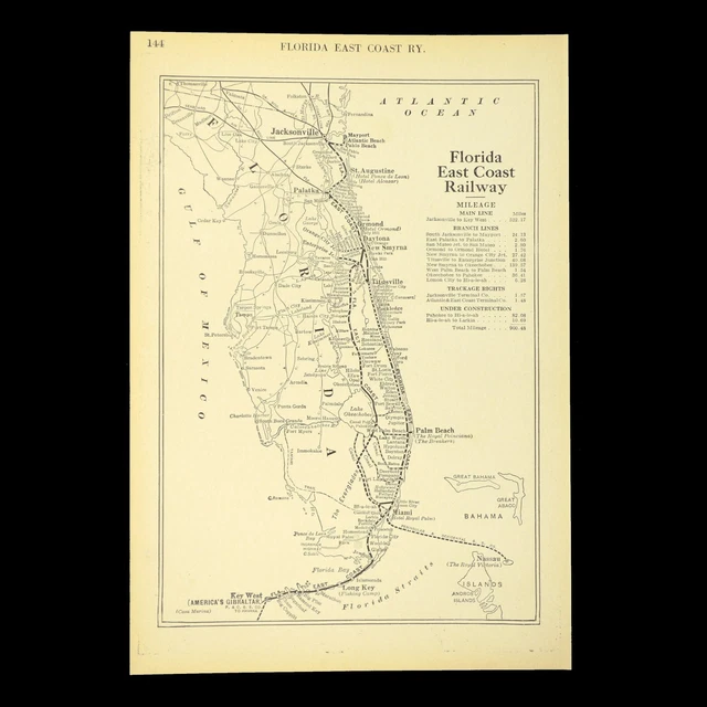 VINTAGE FLORIDA EAST COAST RAILWAY - Vintage FLORIDA EAST COAST RAILWAY Map Railroad Key.webp