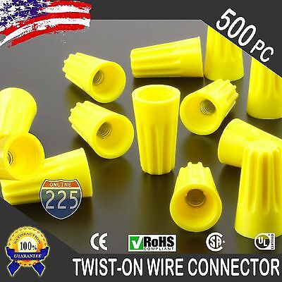 (500) Yellow Twist-On Wire Connector Connection nuts 18-12 Gauge Barrel Screw