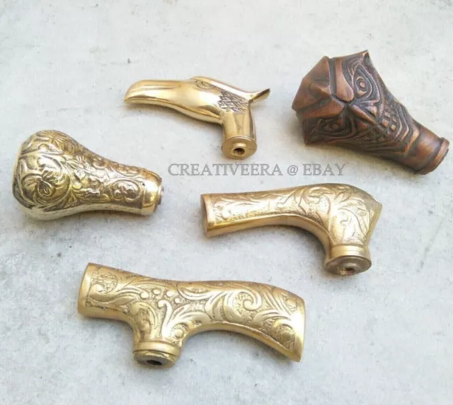 Set of 5 Vintage Style Solid Brass Aluminum Head Handle For Walking Stick Cane