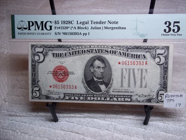 1928 C $5 STAR NOTE Fr 1528 Legal Tender Note RED Seal PMG 35