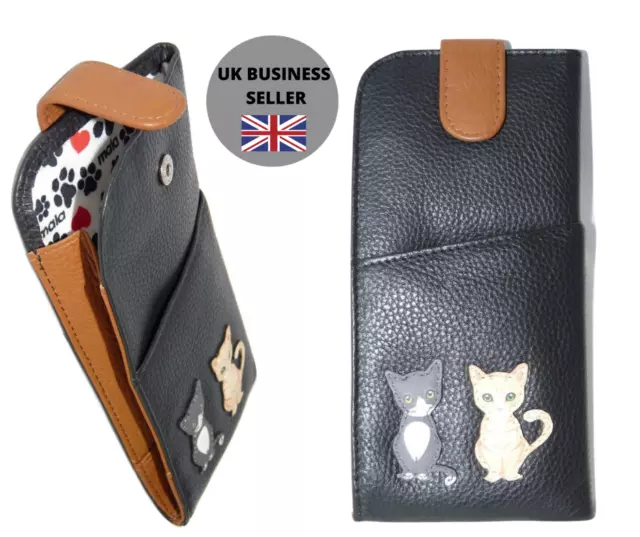 Cat Glasses case by Mala Leather 5169 soft leather wide tab top ladies cats