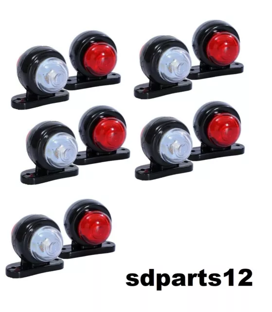 10x Feux de Gabarit LED 12-24V Rouge Blanc Petit Rond Camion Caravane Remorques