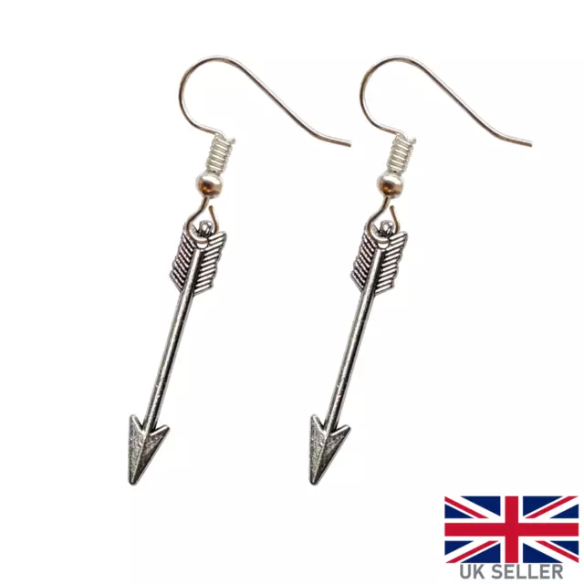 Arrow Earrings Silver Metal Bow Archer Earring Tribe Hunting Native Gift Cupid