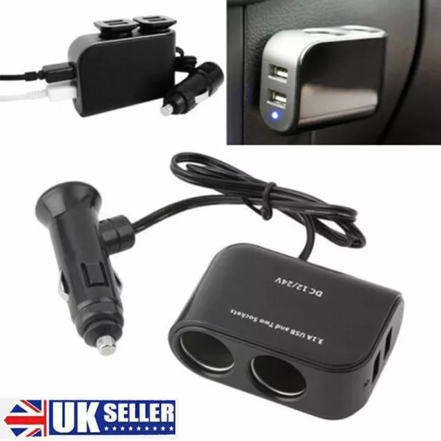 DC 12V Car Cigarette Lighter Adapter Charger 2 Way Dual Plug Socket Splitter UK