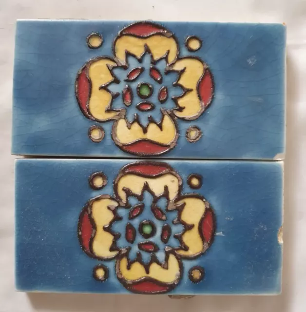 Stunning Pair Of Minton 4.5 X 2 Inch Border Tiles Art Nouveau Successionist