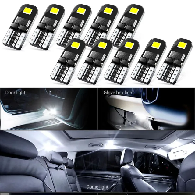 10pcs White LED Interior Package W5W T10 194 Dome Map License Plate Lights Bulbs