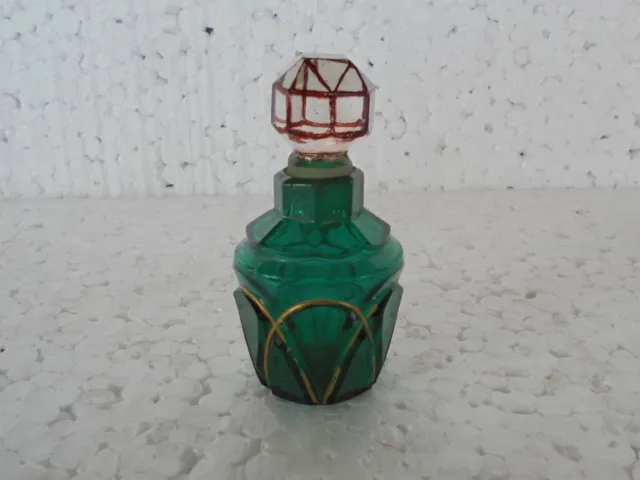 Vintage Fino Verde Cortar Vidrio Único Forma Frasco de Perfume, Coleccionable