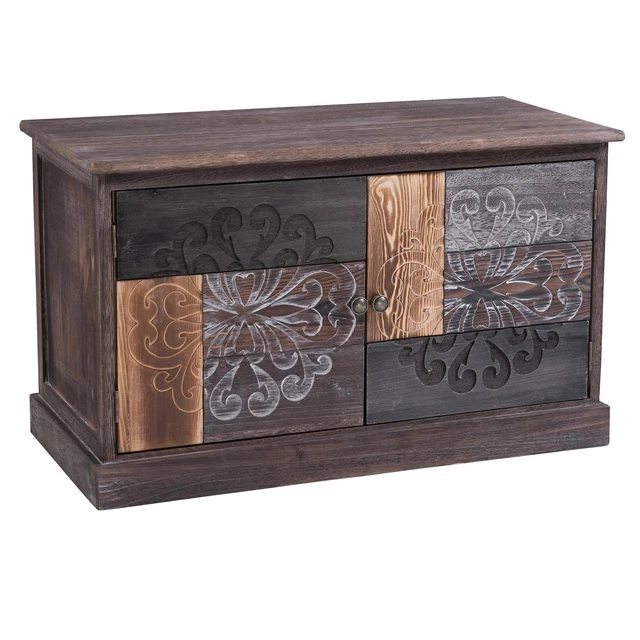 Banc en Bois Feuille Argenté Cuir Écologique Rouge Style Louis XVI