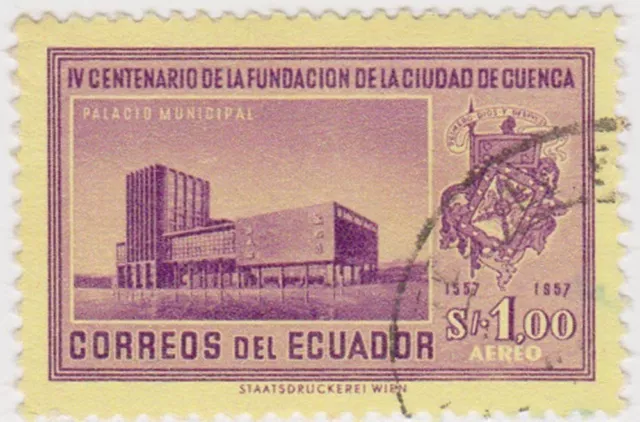 (EC113)1957Ecuador1Sviolet&yellowMunicipal palaceow1087