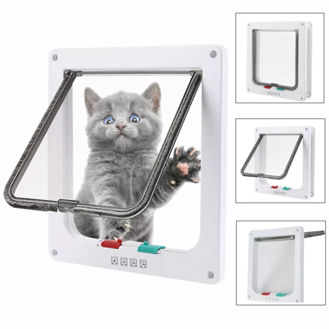 4 Way Locking Pet Cat Puppy Dog Magnetic Flap Door Entry & Exit Safe Gate Frame