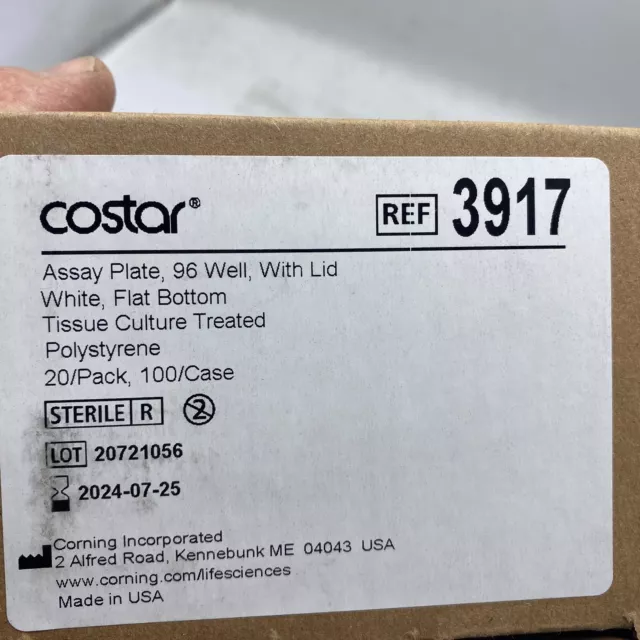 COSTAR Plastic 3917 Assay Plate 96-Well White Flat Bottom 20/Pack Made in USA