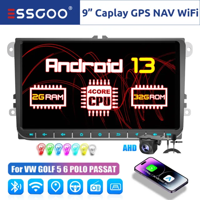 9" Autoradio Carplay Android 13 GPS Cam 2+32G For VW GOLF 5 Touran Tiguan Caddy