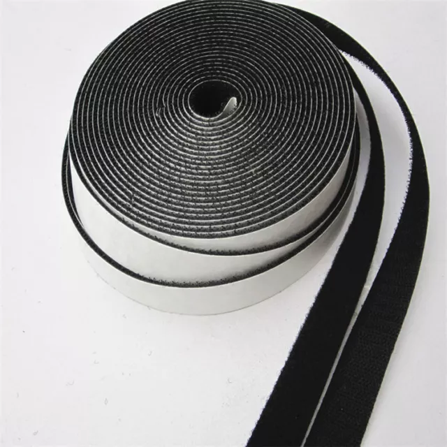 25MM Self Adhesive Sticky Backed Hook & Loop Fastener BLACK Tape UK New FREE P&P