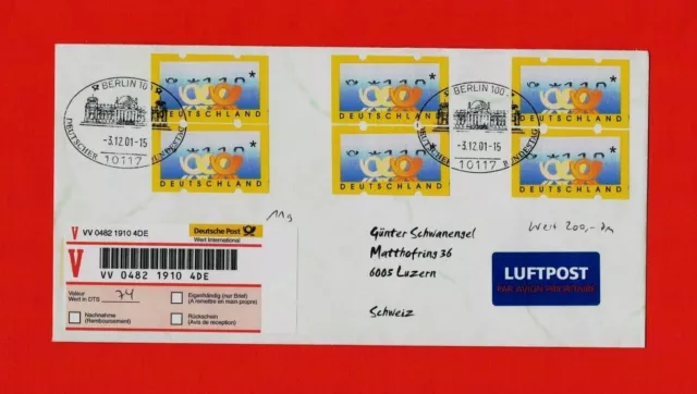 Seltener V-Bf. mit sechsfacher Abarten-Frankatur PA Bundestag 100 Mi.-Nr. 3.3