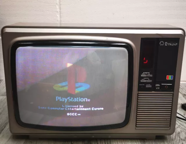 Etron EC-142R 14" CRT Colour TV - Vintage Film Prop - Retro Gaming - Grey &...