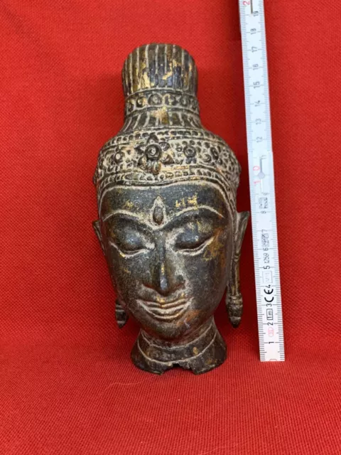 Antique Thai Style Bronze Buddha Head Statue Figure