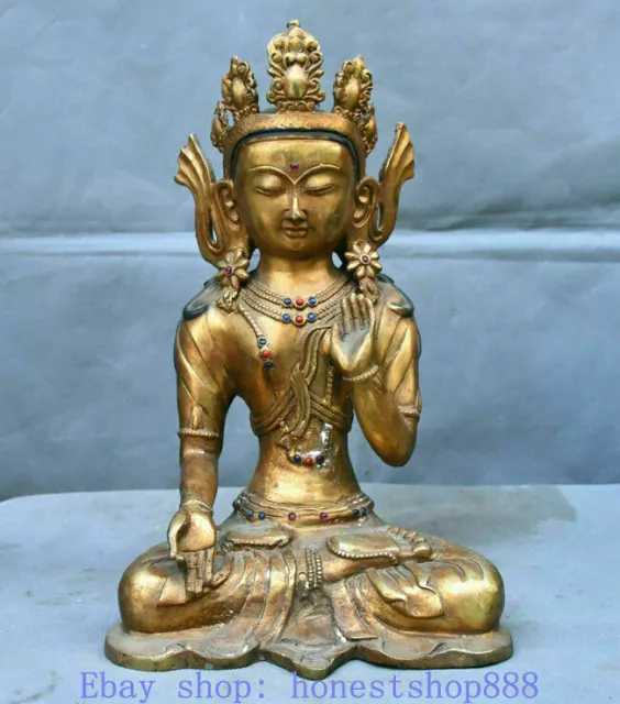 14" Old Tibetan Buddhis Bronze 7 eyes White Tara Spirit of Goddess Buddha Statue