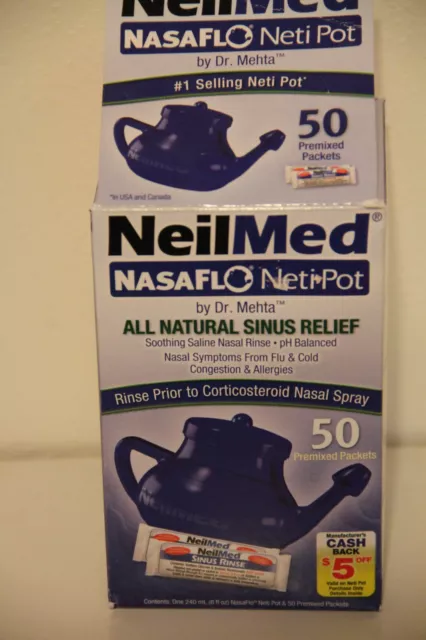 NeilMed NasaFlo NetiPot Sinus Relief KIT with pot & 50 premixed packets