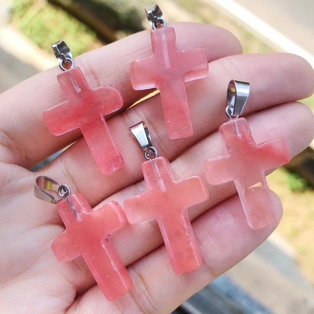 Cheery Quartz Gem Tree Of Life Necklace Chakra Cross Reiki Healing Amulet