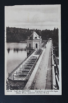 Old postcard CPA lac des settons-old and new dam