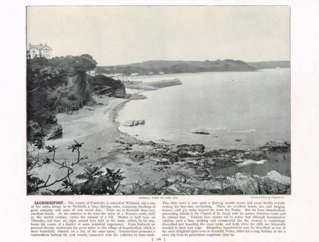 Saundersfoot Wales Bay View Antique Picture Print Old Victorian 1895 RTC#143