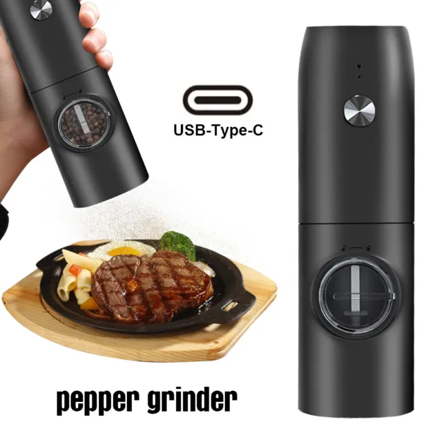 Electric Salt Pepper Mill Ceramic Grinder 5-Level Adjustable USB Rechargeable AU